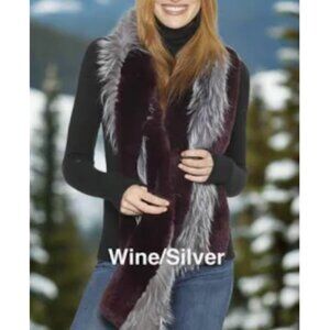 Luxury Linda Richards Rex Rabbit Fur Scarf in Black with Fox Trim in Silver Gray